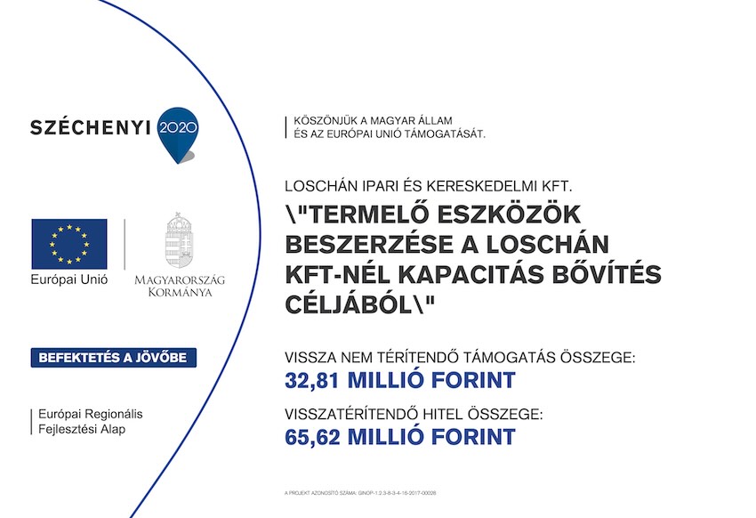 Széchenyi 2020 pályázati tábla – Termelő eszközök beszerzése kapacitásbővítés céljából, GINOP-1.2.3-8-3-4-16-2017-00028