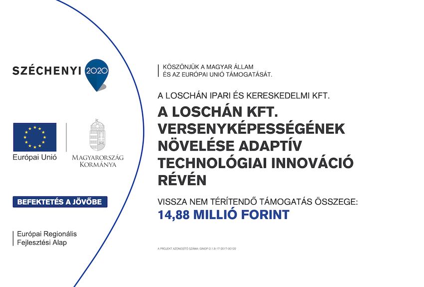Széchenyi 2020 pályázati tábla – A Loschán Kft. versenyképességének növelése adaptív technológiai innováció révén, GINOP-2.1.8-17-2017-00122